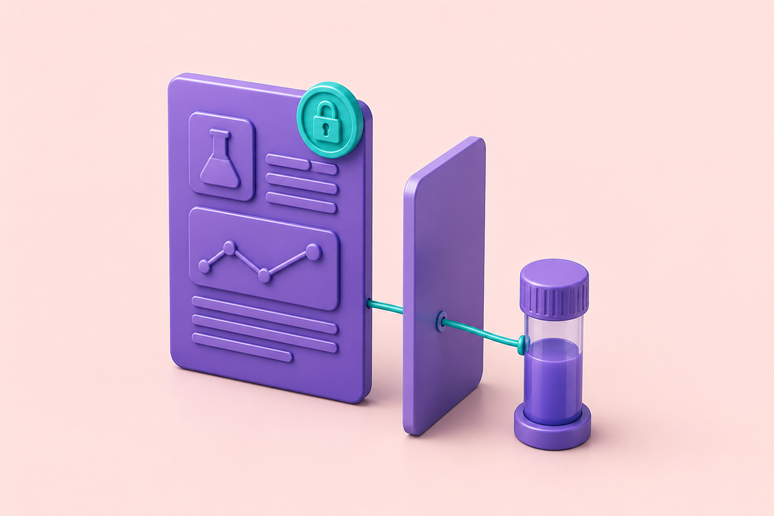 A single laboratory result card locked in place with a teal seal, a two-step phase divider, and one small retest vial connected by a thin thread only after the divider