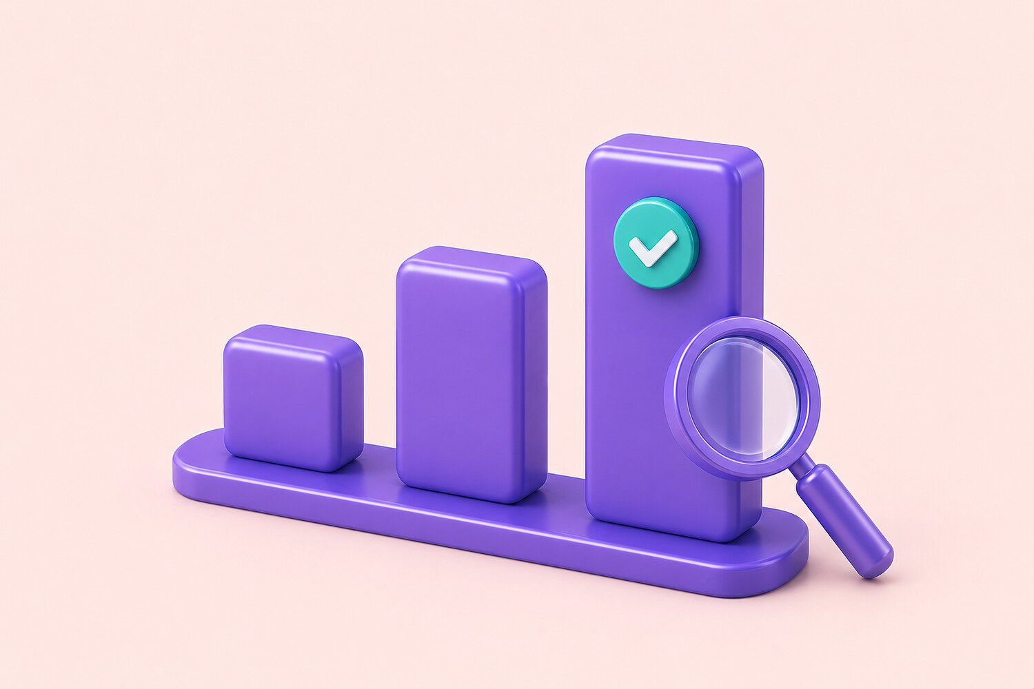Inspection readiness 90-day plan — three purple phase blocks rising along a single track toward a teal readiness check on the final block, with a magnifying glass resting against it