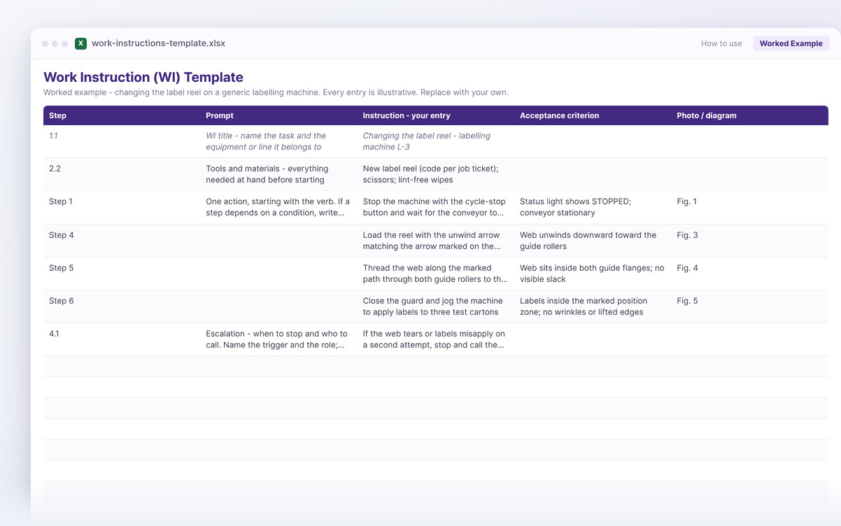 Work instruction template
